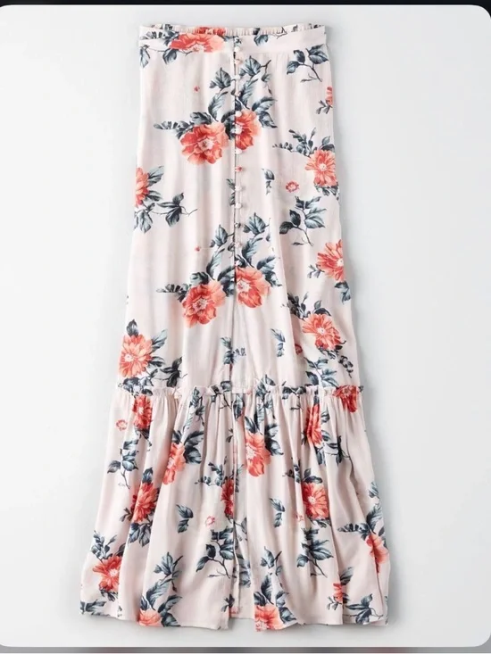 American Eagle Outfitters Pink Maxi Skirt with Coral Floral Print XL - Picture 1 of 9